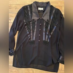 Lorina La Zinni Black Satin and Lace Trim Blouse